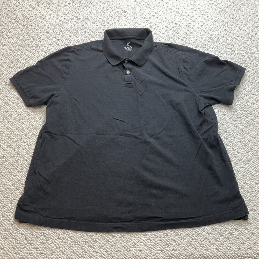 George Polo Shirt Mens 2XL 50-52 Black Short Sleeve Rugby Golf Cotton Adult Top